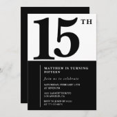 Elegante 15e verjaardag uitnodiging Black Chic Mod (Voorkant / Achterkant)