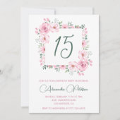 Elegante 15e verjaardag uitnodigingen Floral Pink (Voorkant)
