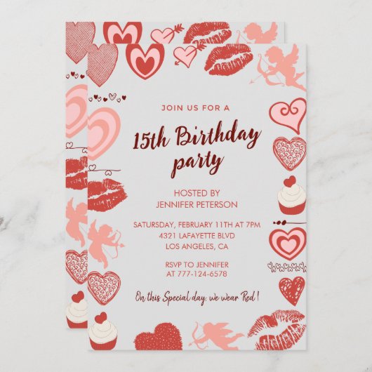 Elegante 15e verjaardag uitnodigingen Grijze Rode  (Voorkant / Achterkant)