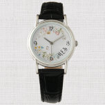 Elegante 1600s Nederlandse Bloemen Subtiele Pastel Horloge<br><div class="desc">Een klassiek dameshorloge met elegante waterverf pastelkrijt stilleven kunst gedrukt op een platina kleur achtergrond. Eenvoudig monogram initialen wijzigen of verwijderen met behulp van de meegeleverde Sjabloon. Ontworpen met gecrosst bruin lederen band en zilverkleurig hoesje. Er zijn 15 stijlen beschikbaar, waarvan vier oversized. Driehandse analoge Japan Quartz®. Zie "Over dit...</div>