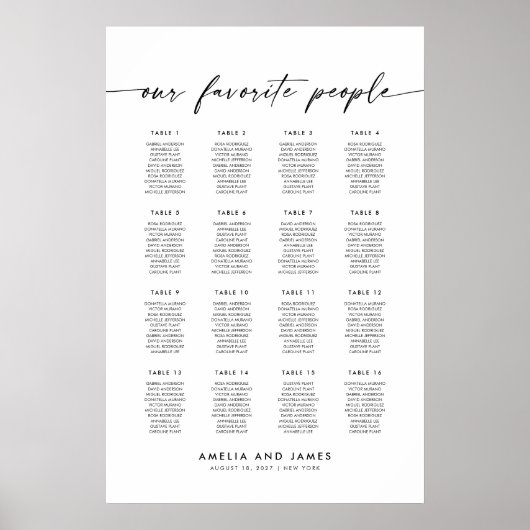 Elegante 16 tafels Favoriete mensen Zitplaatskaart Poster (Voorkant)