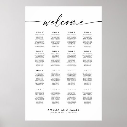 Elegante 16 tafels Welkom Zitplaatskaart Poster (Voorkant)