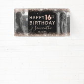 Elegante 16e Roos Gouden Glitter & Fotoverjaardag Spandoek (Insitu)