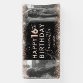 Elegante 16e Roos Gouden Glitter & Fotoverjaardag Spandoek (Verticaal)