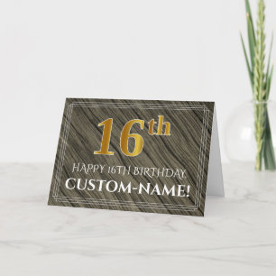 Elegante 16e verjaardag: Faux Wood, Faux Gold Look Kaart