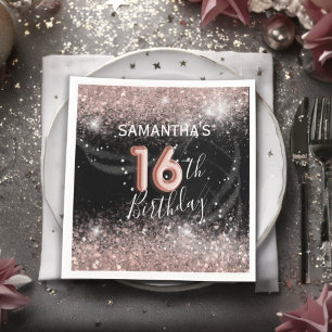 Elegante 16e verjaardag Pink Glitter & Black Party Servet