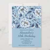 Elegante 16e verjaardag uitnodigingen Floral Blue (Voorkant)