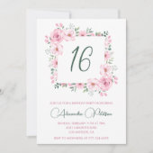Elegante 16e verjaardag uitnodigingen Floral Pink (Voorkant)