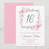 Elegante 16e verjaardag uitnodigingen Floral Pink (Voorkant / Achterkant)