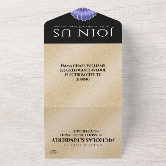 Elegante 17e Schelpen Huwelijksverjaardag All In One Uitnodiging (Buitenkant)