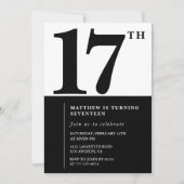 Elegante 17e verjaardag uitnodiging Black Chic Mod (Voorkant)
