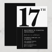 Elegante 17e verjaardag uitnodiging Black Chic Mod (Voorkant / Achterkant)
