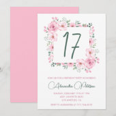 Elegante 17e verjaardag uitnodigingen Floral Pink (Voorkant / Achterkant)