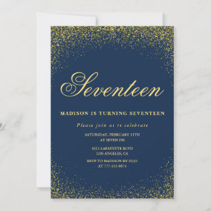 Elegante 17e verjaardagsuitnodiging Goud Navy Glit Kaart