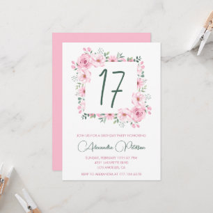 Elegante 17e verjaardagsuitnodigingen Bloem Roze Kaart
