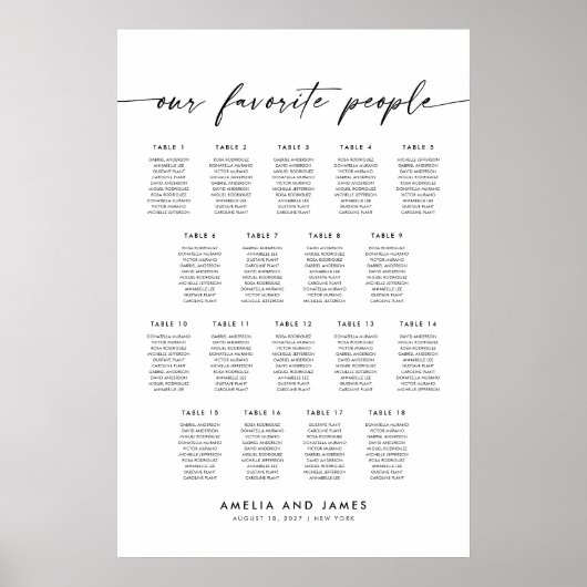Elegante 18 tafels Favoriete mensen Zitplaatskaart Poster (Voorkant)