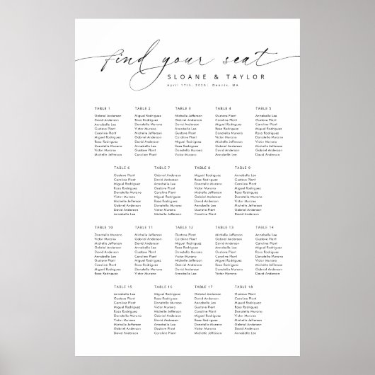 Elegante 18 tafels Vind uw zitplaatskaart Poster (Voorkant)