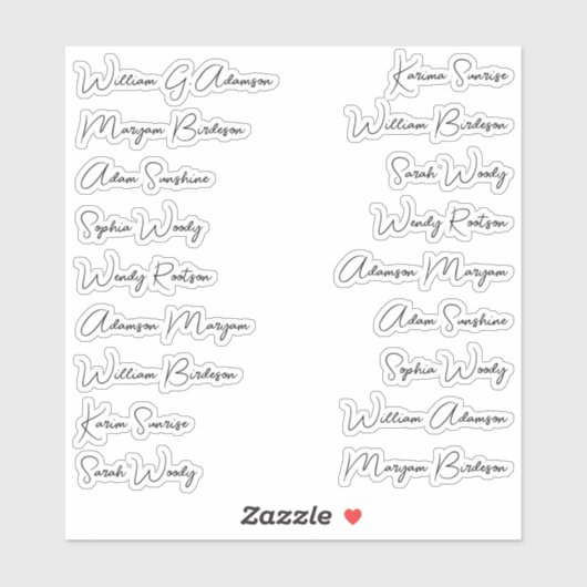 Elegante 18 volledige namen, kalligrafie script St Sticker (Vel)
