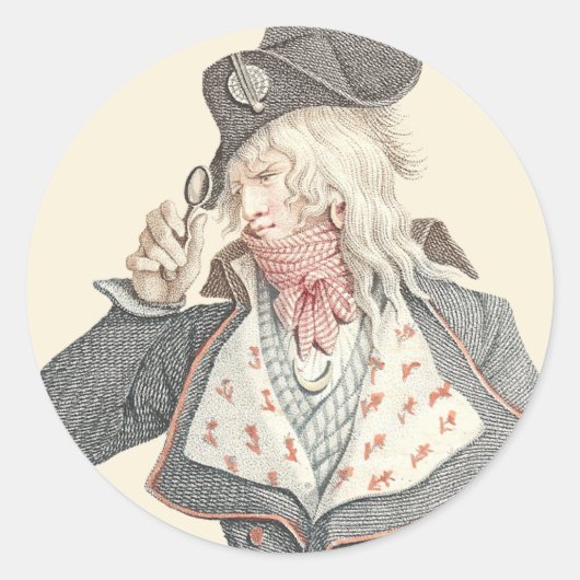 Elegante 18e eeuwse Fransman met een Monacle Ronde Sticker (Voorkant)