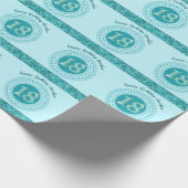 Elegante 18e verjaardag Blauwgroen Blue Glitter & Cadeaupapier (Hoek)