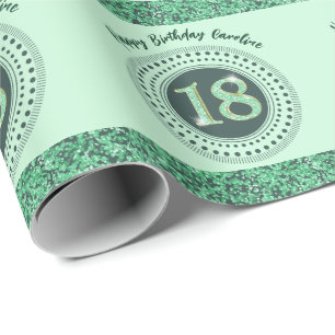 Elegante 18e verjaardag groene glitter met strepen cadeaupapier