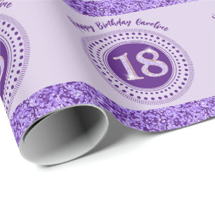 Elegante 18e verjaardag Paarse glitter met strepen Cadeaupapier