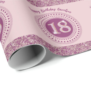 Elegante 18e Verjaardag Roos Gouden Glitter & Stri Cadeaupapier