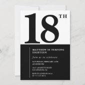 Elegante 18e verjaardag uitnodiging Black Chic Mod (Voorkant)