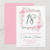 Elegante 18e verjaardag uitnodigingen Floral Pink (Voorkant / Achterkant)