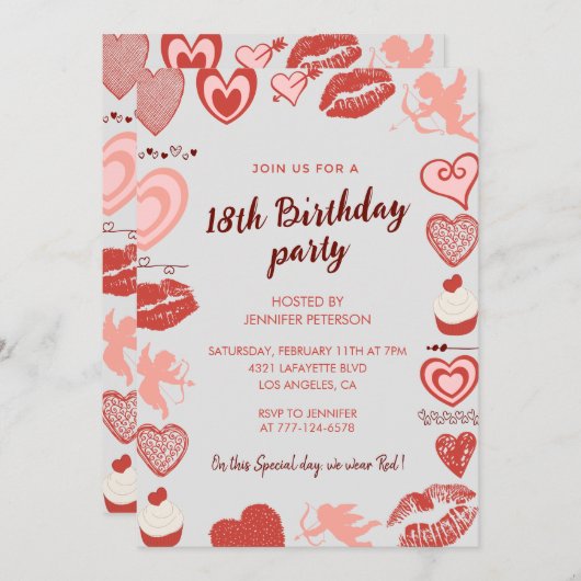 Elegante 18e verjaardag uitnodigingen Grijze Rode (Voorkant / Achterkant)