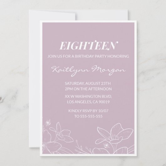 Elegante 18e verjaardag uitnodigingen Modern Flora (Voorkant)