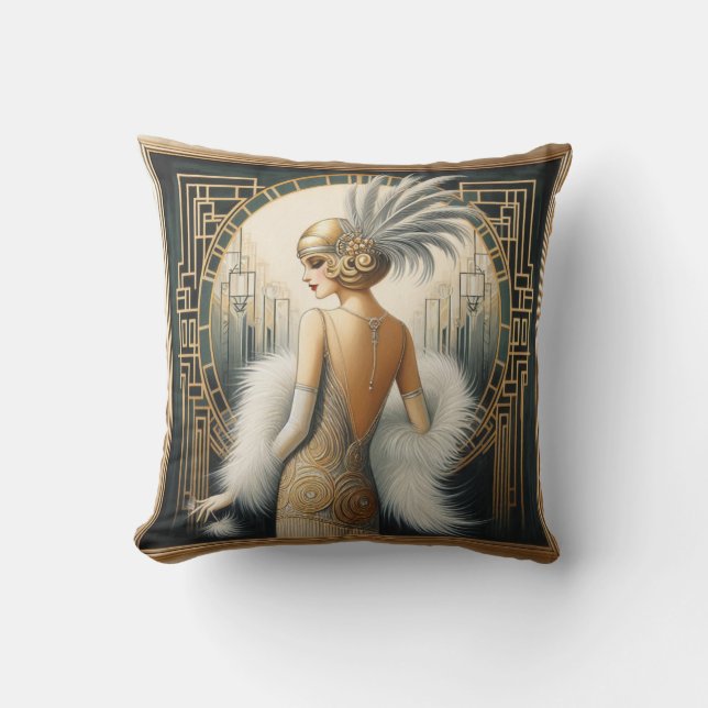 Elegante 1920s Flapper Lady uit de Roaring 20s Kussen (Voorkant)