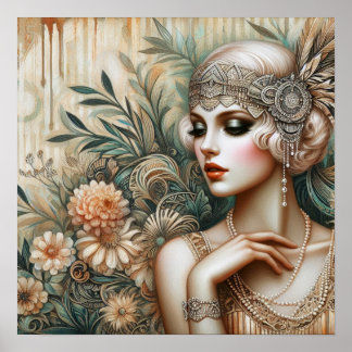 Elegante 1920s Flapper Lady uit de Roaring 20s Poster