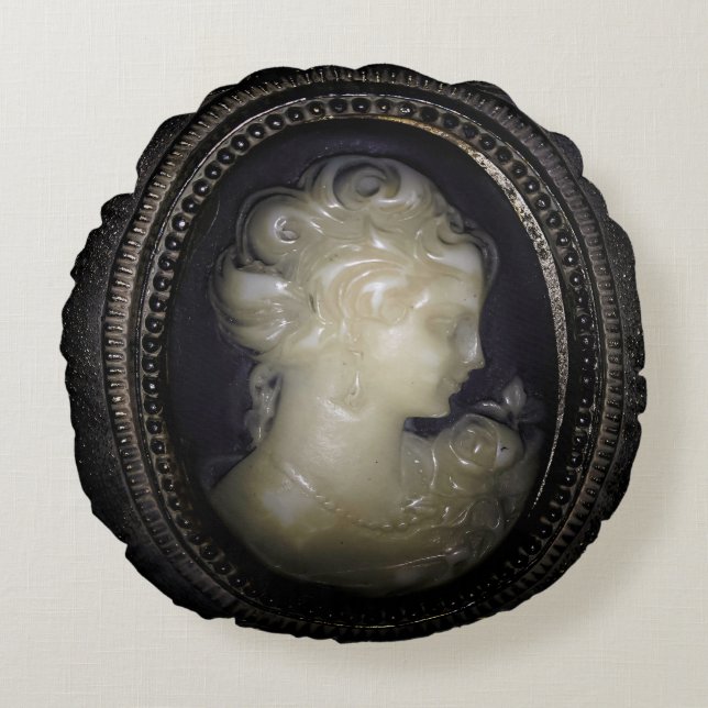 Elegante 1950's  Antiek Retro Cameo Broche Rond Kussen (Voorkant)