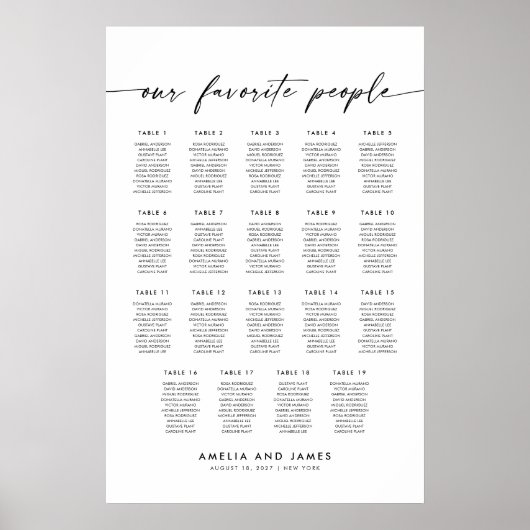 Elegante 19 tafels Favoriete mensen Zittabel Poster (Voorkant)