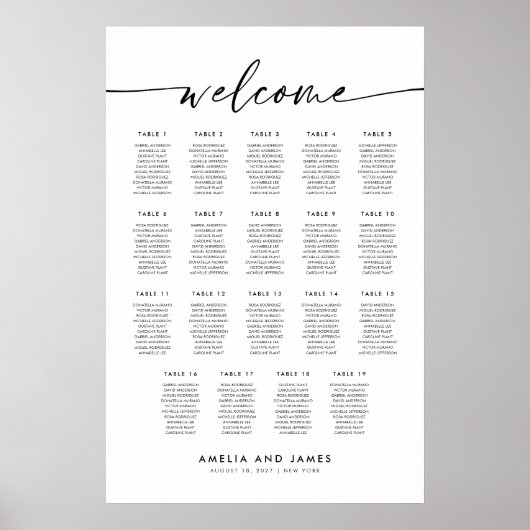 Elegante 19 tafels Welkom Zitplaatskaart Poster (Voorkant)