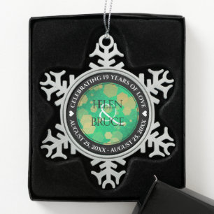 Elegante 19e jubileumviering van het jade huwelijk tin sneeuwvlok ornament