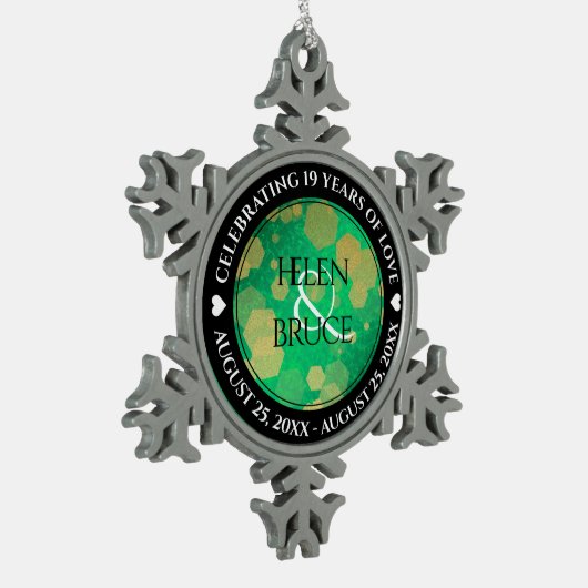 Elegante 19e jubileumviering van het jade huwelijk tin sneeuwvlok ornament (Links)