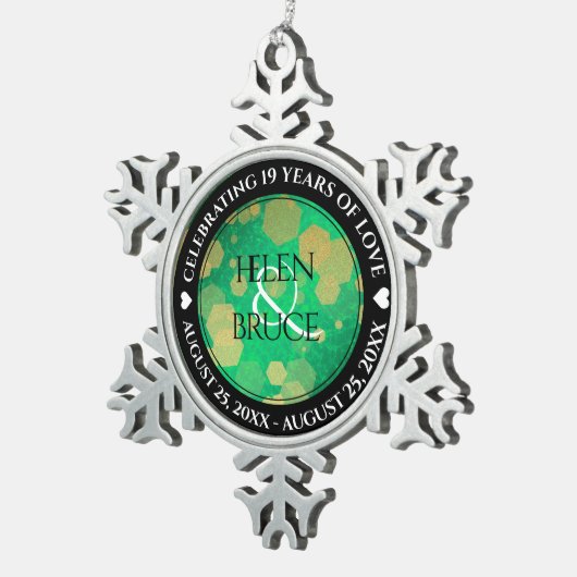 Elegante 19e jubileumviering van het jade huwelijk tin sneeuwvlok ornament (Rechts)