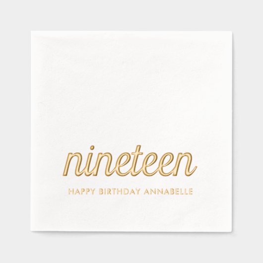 Elegante 19e verjaardag moderne gouden folie serve folie servetten (Voorkant)
