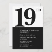 Elegante 19e verjaardag uitnodiging Black Chic Gir (Voorkant)