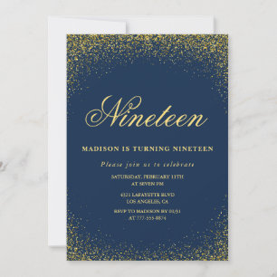 Elegante 19e verjaardagsuitnodiging Navy Goud Glit Kaart