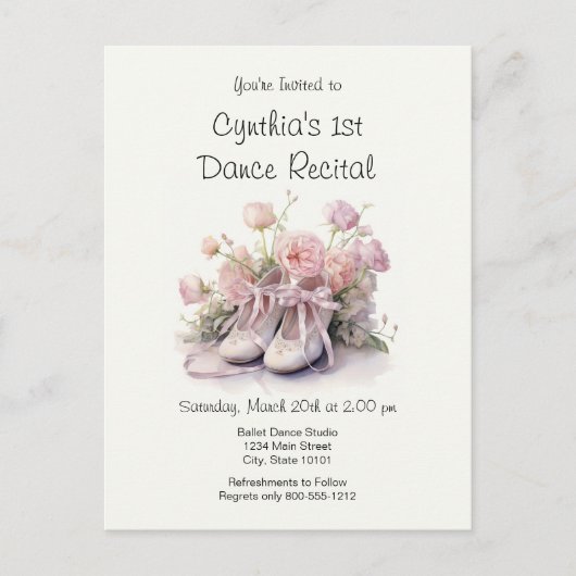 Elegante 1e Ballet Dans Overweging Uitnodiging (Voorkant)