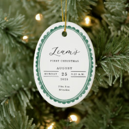 Elegante 1e kerst baby foto geboorte statistieken keramisch ornament