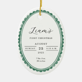Elegante 1e kerst baby foto geboorte statistieken  keramisch ornament