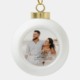 Elegante 1e kerstmis getrouwd als mijnheer en mevr keramische bal ornament