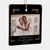 Elegante 1e Kerstmis Mr. Mrs. Gold en Black Keramisch Ornament (Rechts)