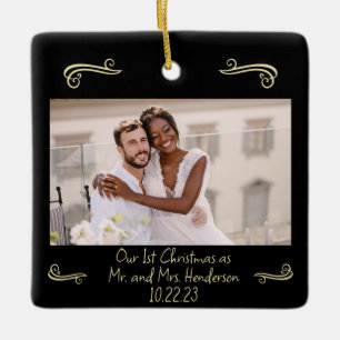 Elegante 1e Kerstmis Mr. Mrs. Gold en Black Keramisch Ornament