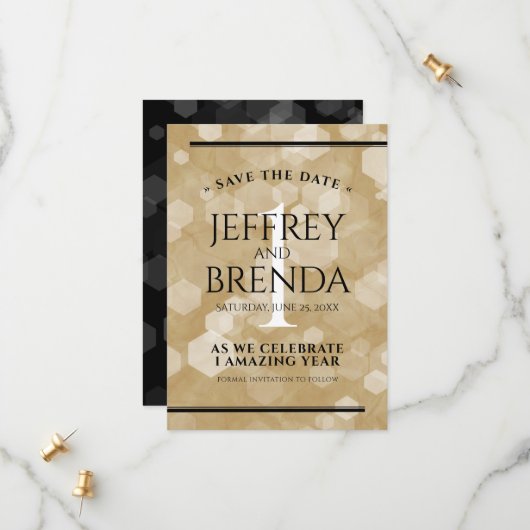 Elegante 1e papieren huwelijksverjaardagviering save the date (Voorkant / Achterkant in situ)