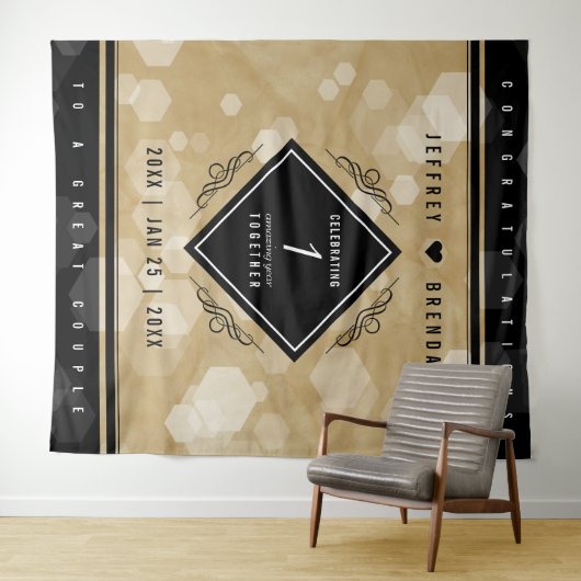 Elegante 1e papieren huwelijksverjaardagviering wandkleed (In Situ (horizontaal))